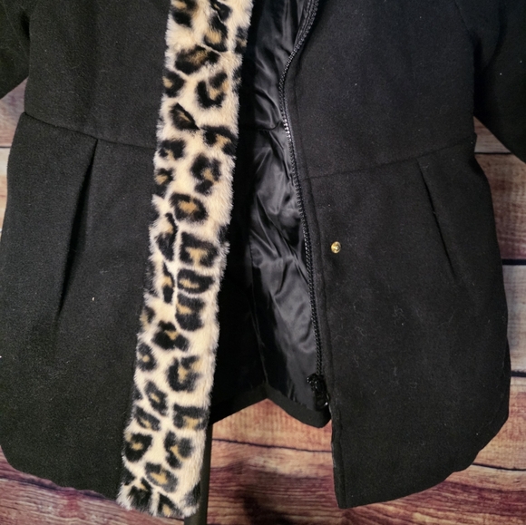 London Fog Black Coat with Leopard Accents - Picture 3 of 4